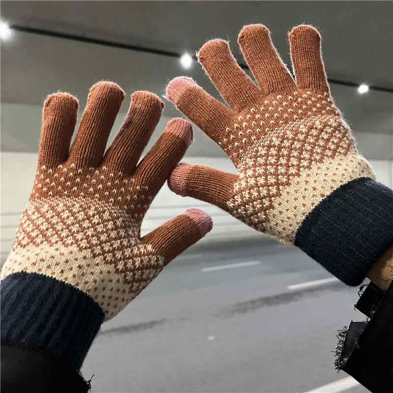 手袋 男性用 防寒 ニット グローブ 裏起毛 スマホ対応 提花柄 アウトドア サイクル ブラック グレー イエロー オレンジ ネイビー 秋冬