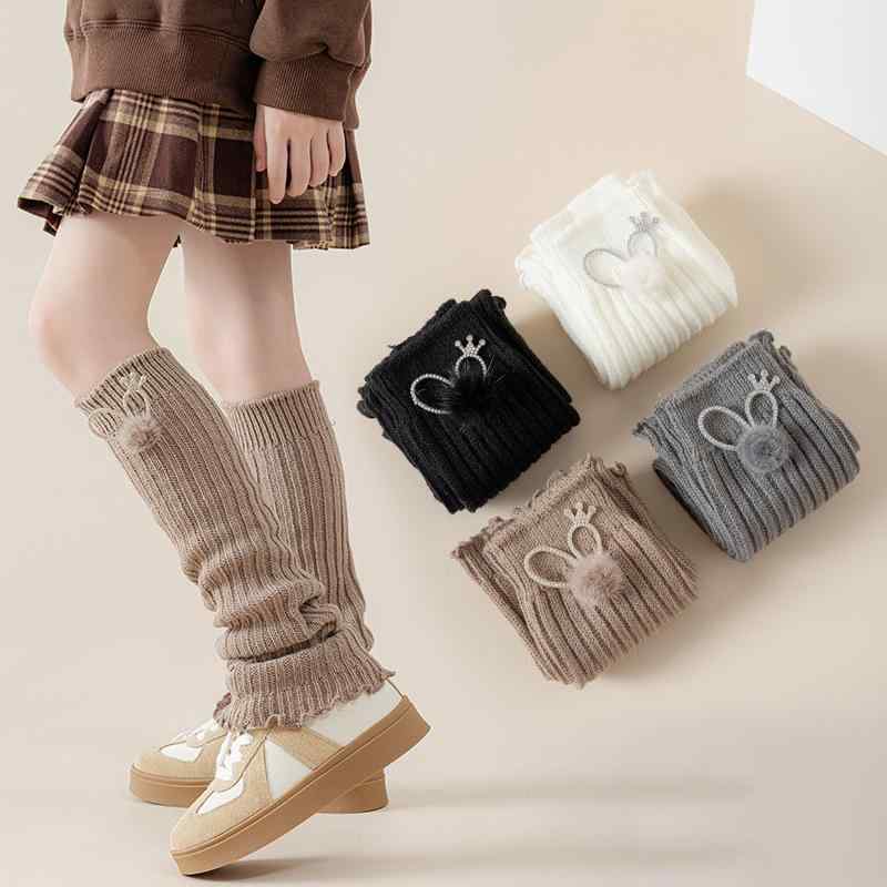 靴下 レッグウォーマー キッズ 女の子 子供 秋冬 厚手 保温 ニット リブ編み 無地 ニーハイソックス か..