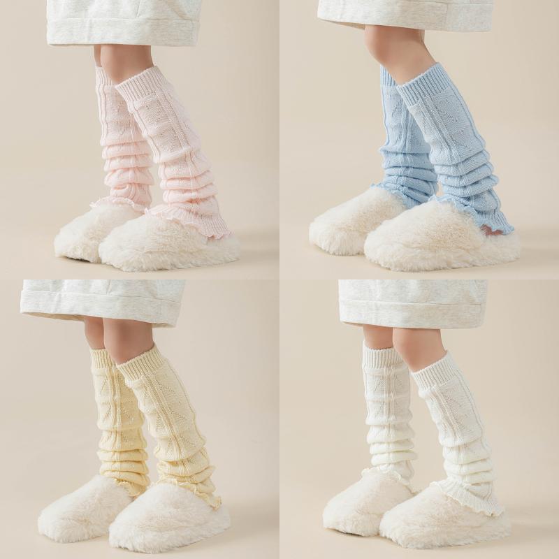 子供用靴下 女の子 秋冬 ニット ケーブル編み レッグウォーマー ロング 花柄 レース かわいい 冷え対策..