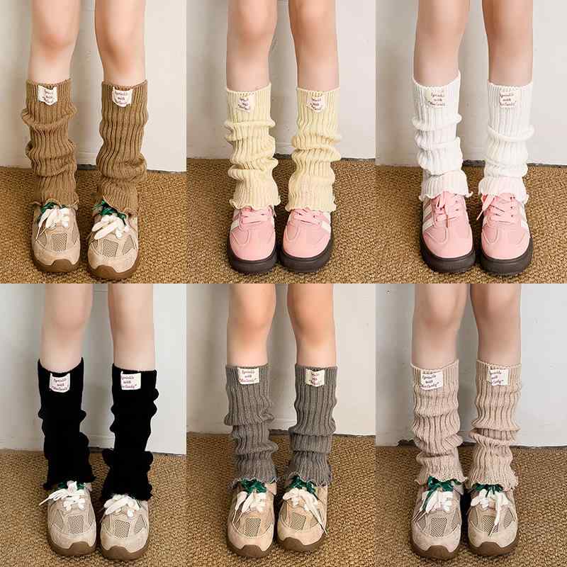 靴下 キッズ 靴下 女児 ソックス 春秋 ニット 厚手 防寒 無地 レッグウォーマー かわいい グレー コー..