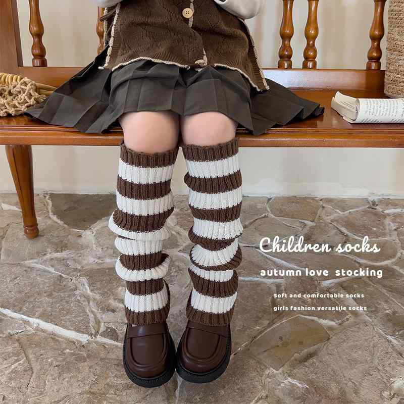 靴下 キッズ 女の子 子供 ソックス レッグウォーマー 秋冬 厚手 あったか 保温 綿 混紡 無地 レトロ か..