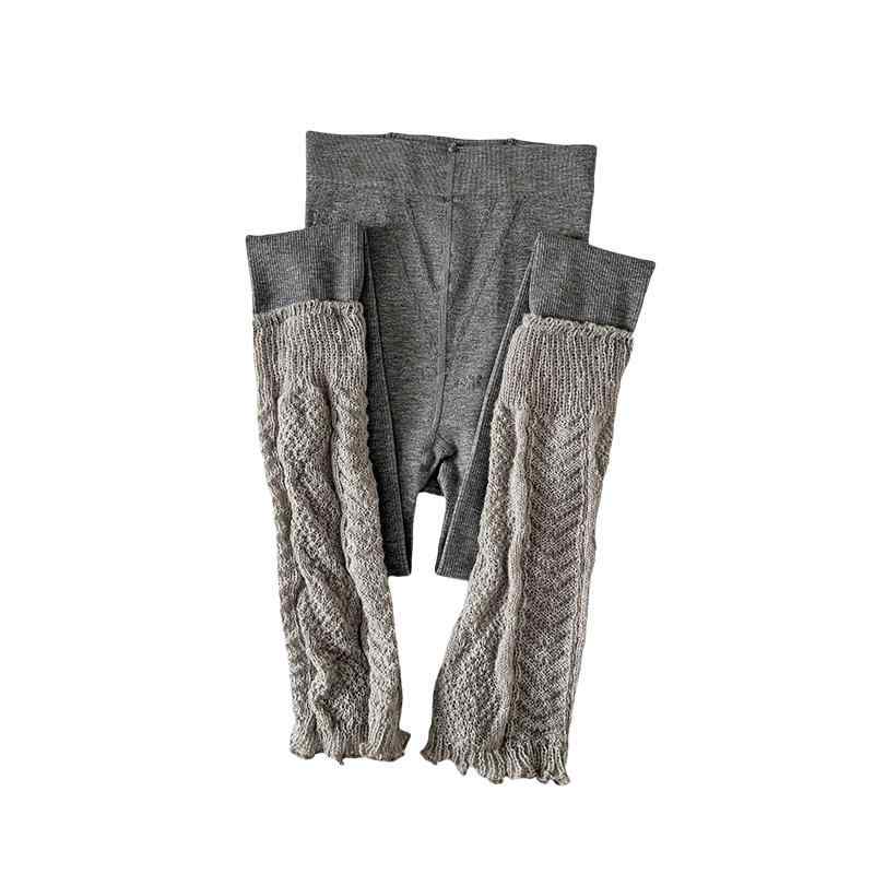 キッズ タイツ スパッツ 靴下 レギンス ニット 女の子 春秋 薄手 切り替え ソックス 95 105 120 135 150cm