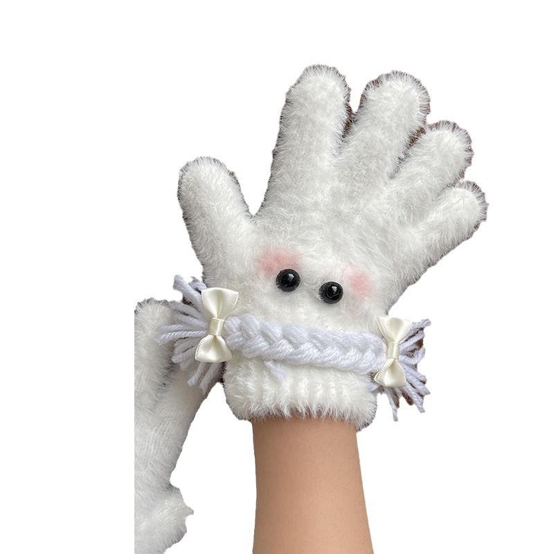 手袋 レディース 秋冬用 防寒手袋 白色 ニット 手袋 かわいい 分指 手袋 自転車 バイク 運転 厚手 裏起..