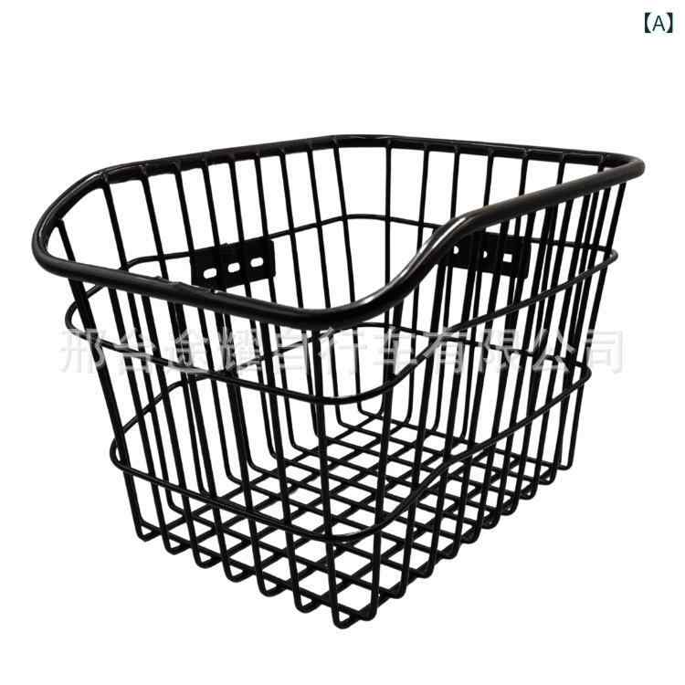 自転車 後ろカゴ 子供用 折りたたみ自転車 マウンテンバイク 後付け 大容量 金属製 ブラック 斜め口 方口