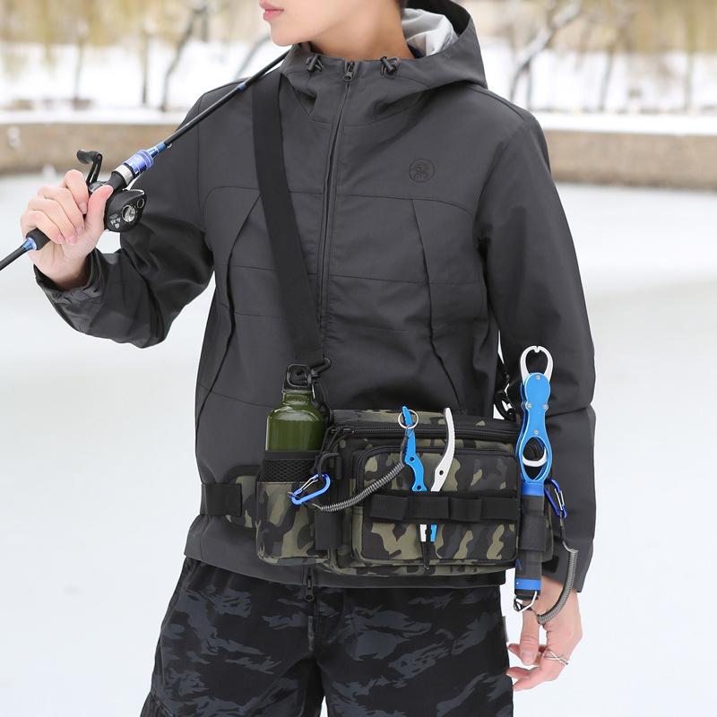 釣り用ウエストバッグ 多機能 ショルダーバッグ 釣り具バッグ ロッドケース フィッシングバッグ 釣り収納バッグ ポリエステル 耐摩耗 通気性 アウトドア スポーツ ブラック