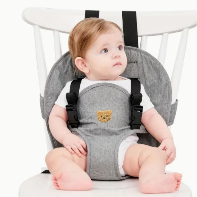 ベビー 子供用 チェアベルト 熊柄 ポリエステル製 転落防止 持ち運び可能 授乳 食事 グレー
