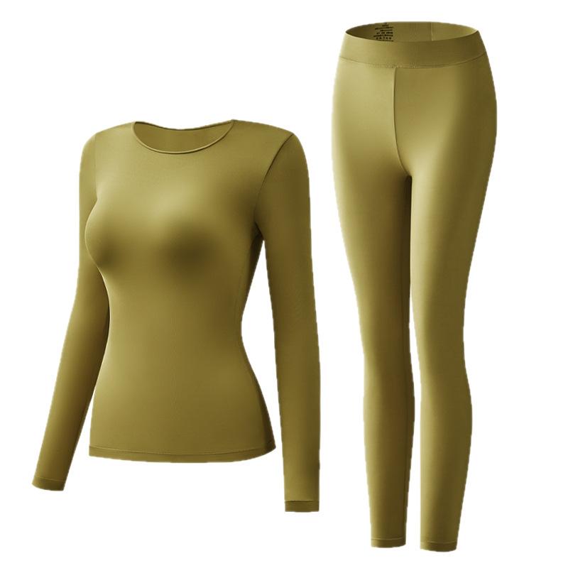 肌着 レディース 長袖 長ズボン 保温 高弾性 ヒアルロン酸配合 ラウンドネック インナー 上下セット 赤 黒 ブラウン ベージュ グリーン