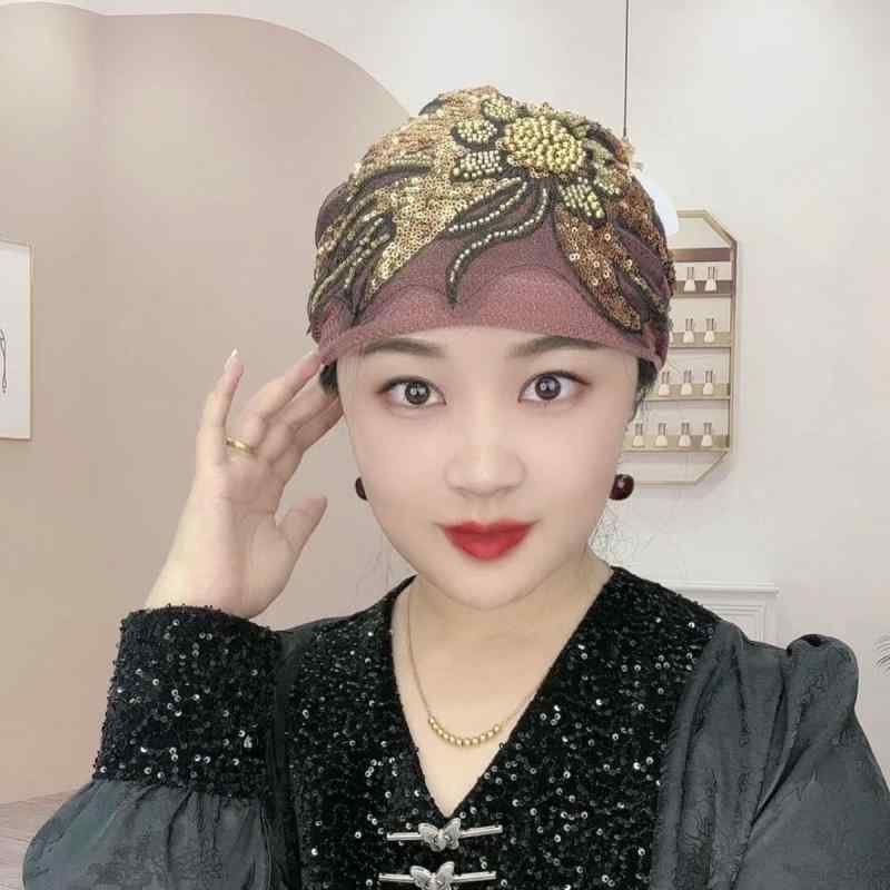 Other - ニット帽 レディース ターバン ヘアバンド 鳳尾 花柄 レース 白髪隠し帽子 防寒 ブラック イエロー カフェ色 レッド ピンク系 通気性