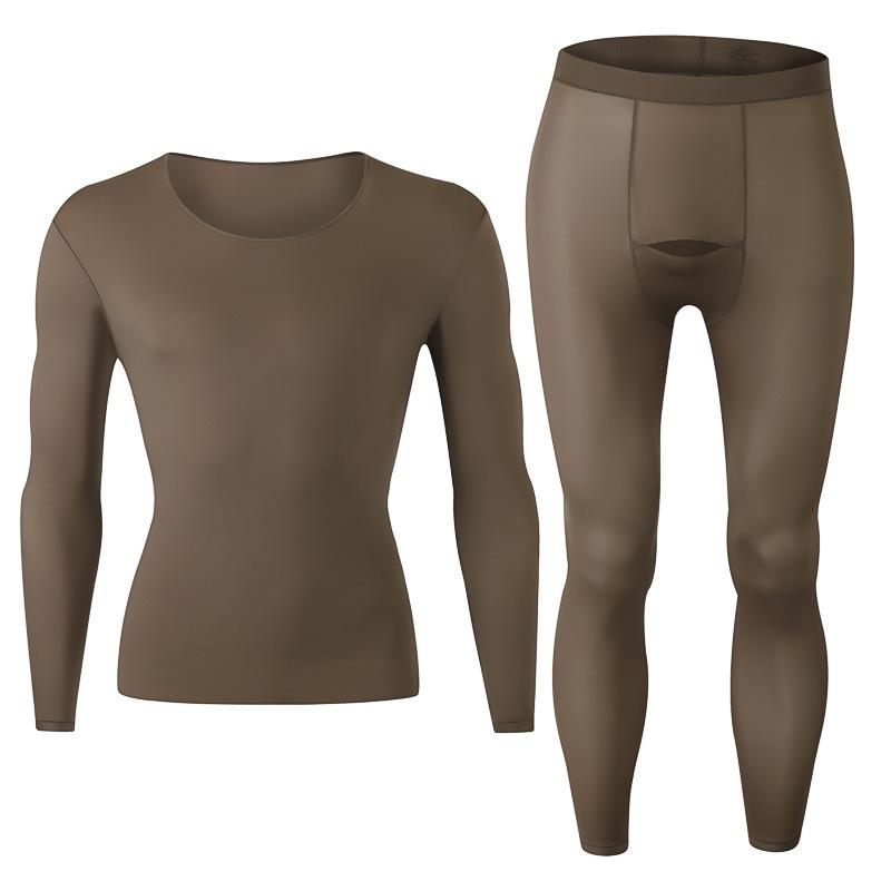 インナー メンズ 男性用 保温 上下セット 肌着 無縫製 高伸縮 ヒアルロン酸配合 美肌効果 薄手 茶褐色 銀灰色 黒 L XL