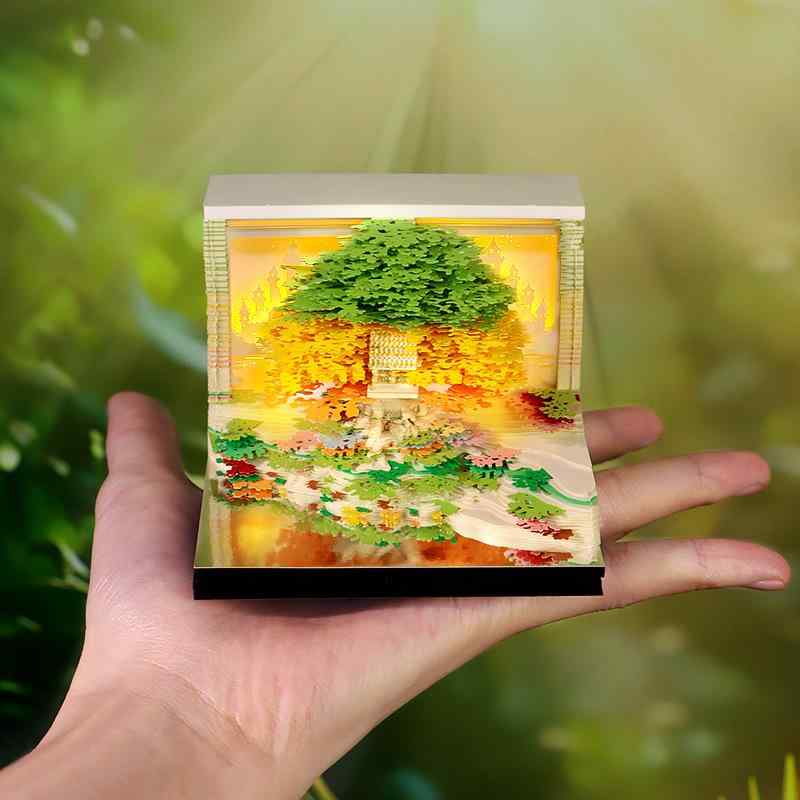 カレンダー 卓上 おしゃれ 3D 立体 紙雕 花海 樹 熊猫 古镇 動物 風景 便箋 メモ帳 オフィス デスク 飾..