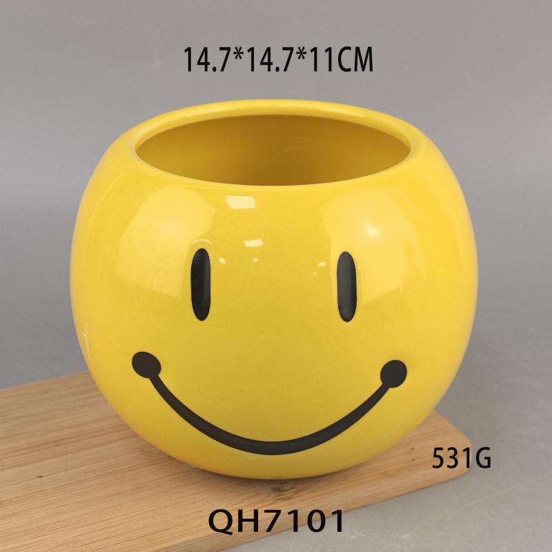 花瓶 鉢植え 陶器製 かわいい スマイル 笑顔 蘭 多肉植物 サボテン 寄せ植え 観葉植物 卓上 家庭菜園 ..