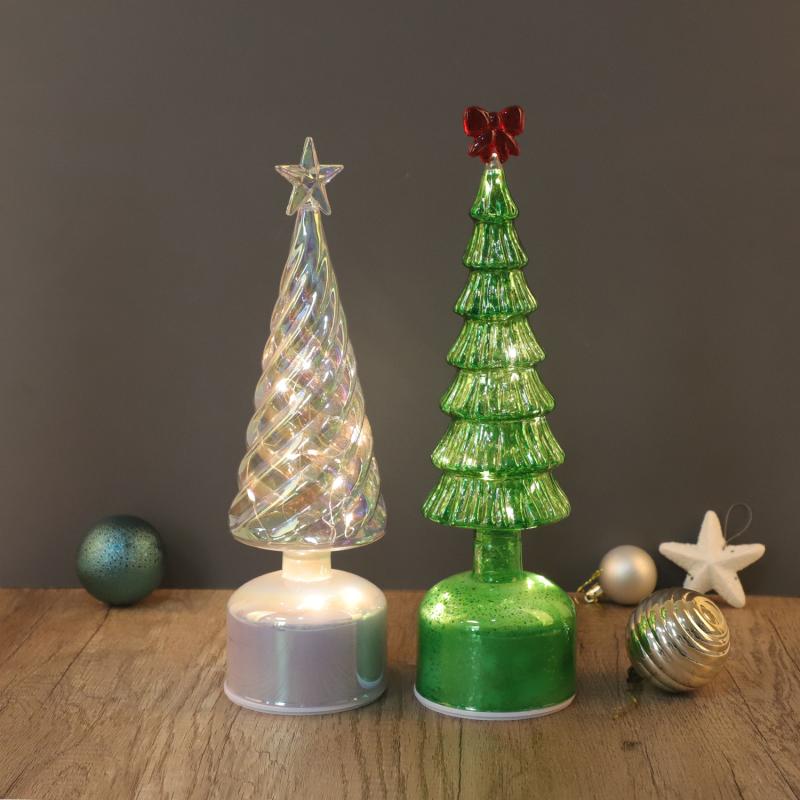 クリスマスツリー ガラス製 発光 ミニサイズ 卓上 イルミネーション ライト付き クリスマス 飾り オーナメント デコレーション イベント パーティー ホワイト グリーン