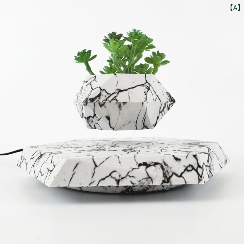 盆栽 小植物 磁気浮上 植木鉢 オフィス リビング デスク 現代アート 大理石柄 黒 木目