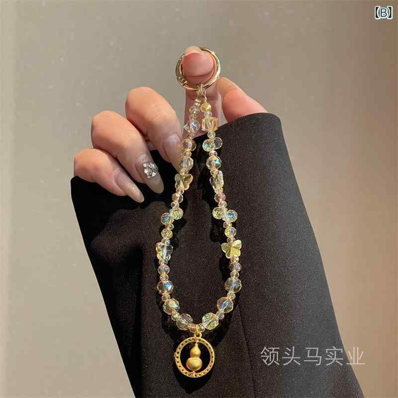 スマホストラップ レディース スマートフォン 携帯 ストラップ キーホルダー バッグチャーム ビーズ キラキラ かわいい アクセサリー 幾何学模様 デコレーション