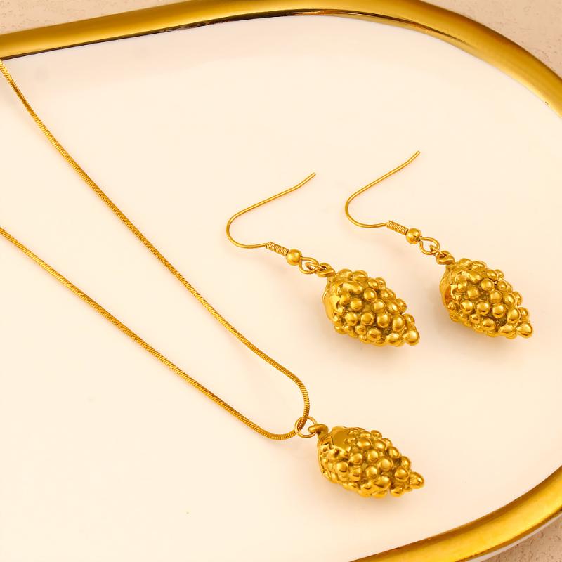 ネックレス &amp; イヤリング レディース ステンレス 電気メッキ加工 ブドウ モチーフ フルーツ アフリ..