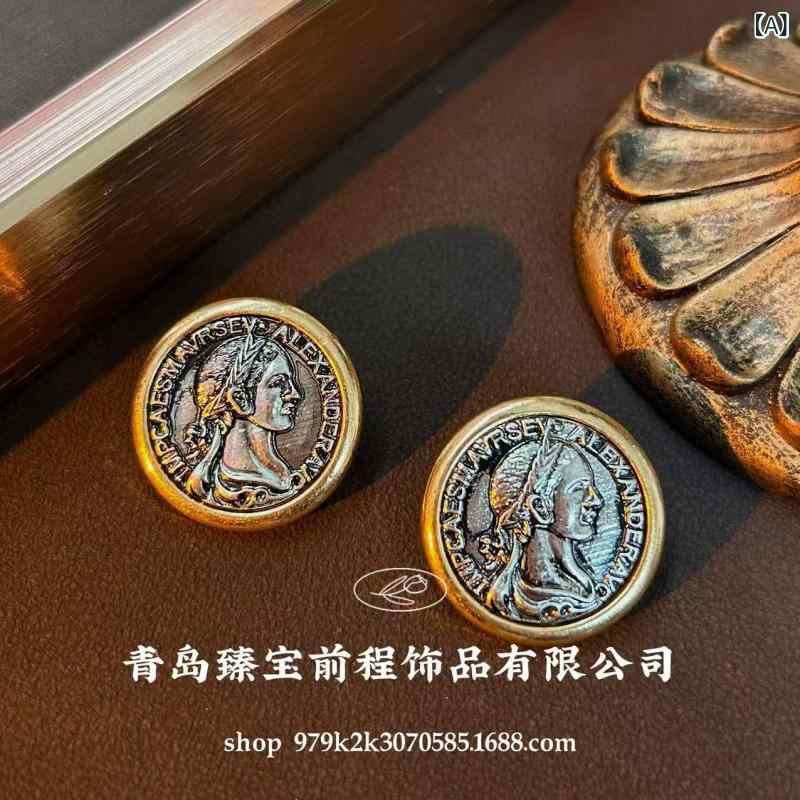 Rubellite - ネックレス & イヤリング セット ヴィンテージ風 金貨 ラウンド 男女兼用 ファッション 通勤 普段使い 合金 瑪瑙 宝石 十字架 クラウン ローマ数字 サークル ボール チェーン ヨーロッパ風