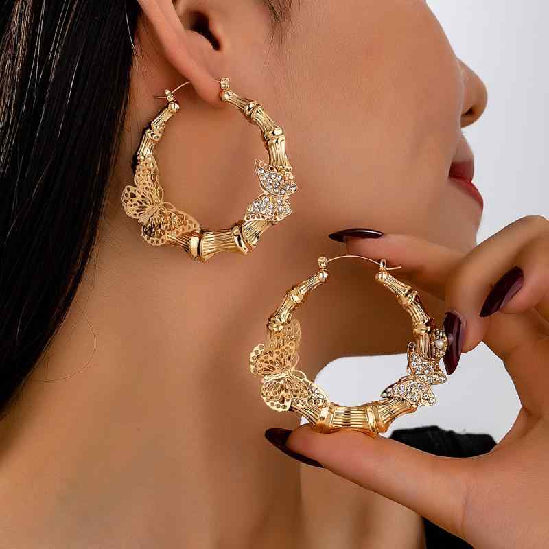 ピアス レディース セット ジルコニア バタフライ 蝶 竹 モチーフ ゴールド 電気メッキ加工 アレルギー..