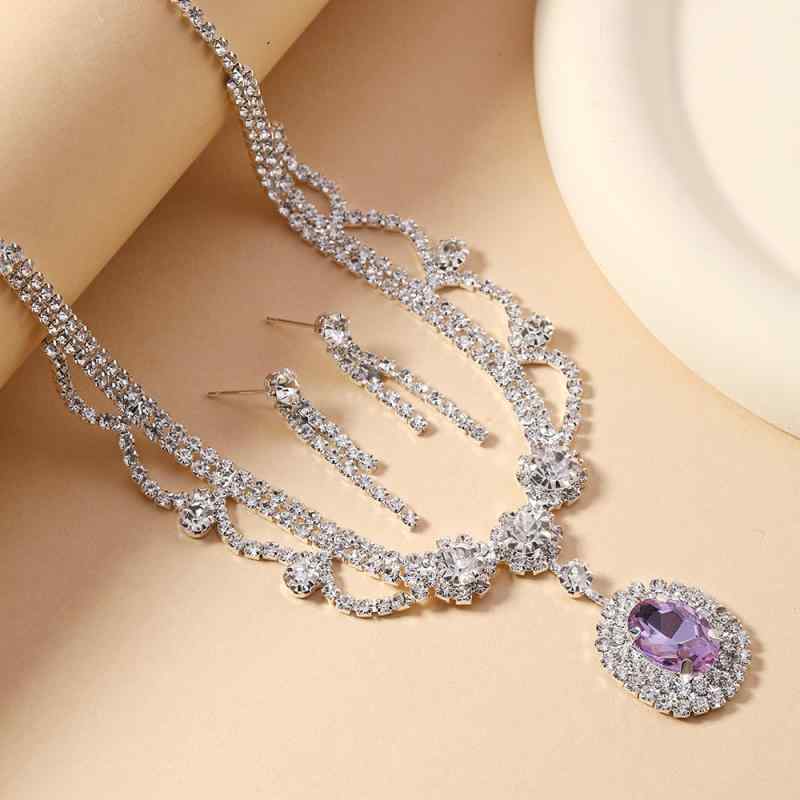 ネックレス &amp; イヤリング レディース ファッション 水晶 ペンダント ドロップ型 紫水晶 エレガント..