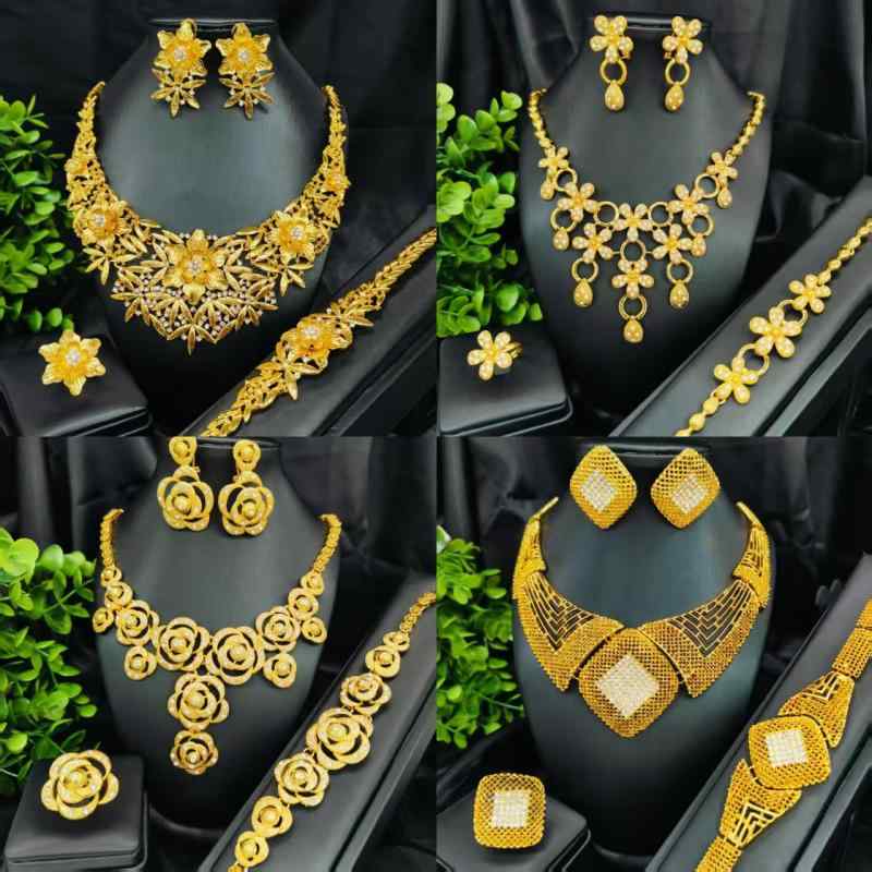 アクセサリー レディース ブライダル ジュエリー 4点セット ネックレス イヤリング 指輪 ブレスレット シルバー 電気メッキ加工 花柄