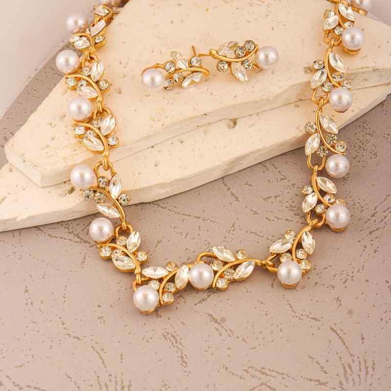 ネックレス & イヤリング セット 男女兼用 ファッション ボヘミアン スタイル フェイクパール 電気メッキ加工 ゴールド シルバー ローズゴールド