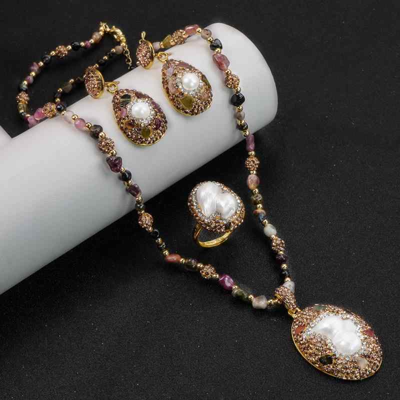 ネックレス レディース バロックパール ビーズ セット 淡水真珠 イヤリング リング 3点セット 高見え 高品質 エレガント パーティー プレゼント