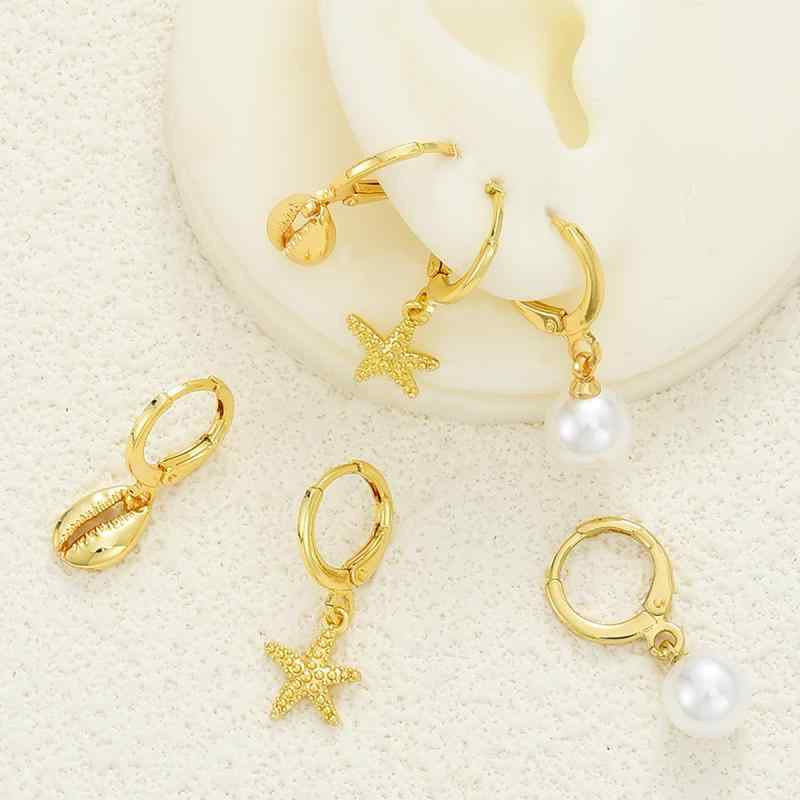 ピアス レディース 女性用 ファッション 合金 海星 シェル 貝殻 ジルコニア ハート 電気メッキ加工 イヤーカフ 3点セット かわいい エレガント パーティー