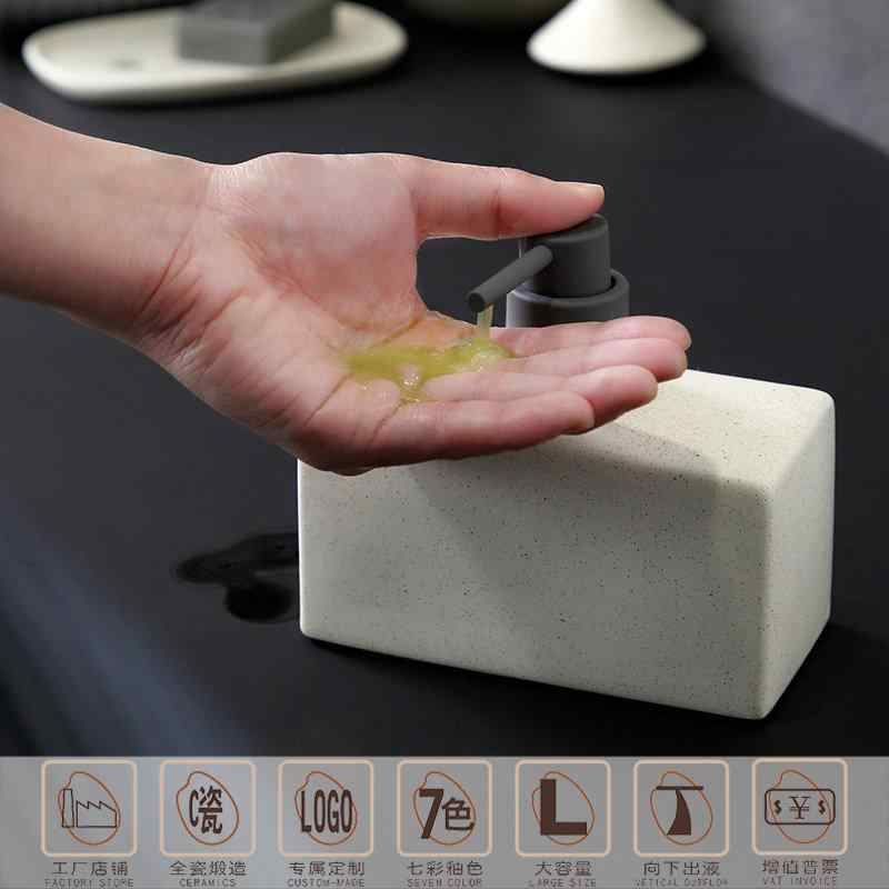 ディスペンサー 陶器 乳液 シャンプー ボトル 600ml 洗剤 詰め替え容器 横型 スクエア 泡 ハンドソープ 米白 粉青 ピンク グリーン 星 黒 青 グレー 軽奢