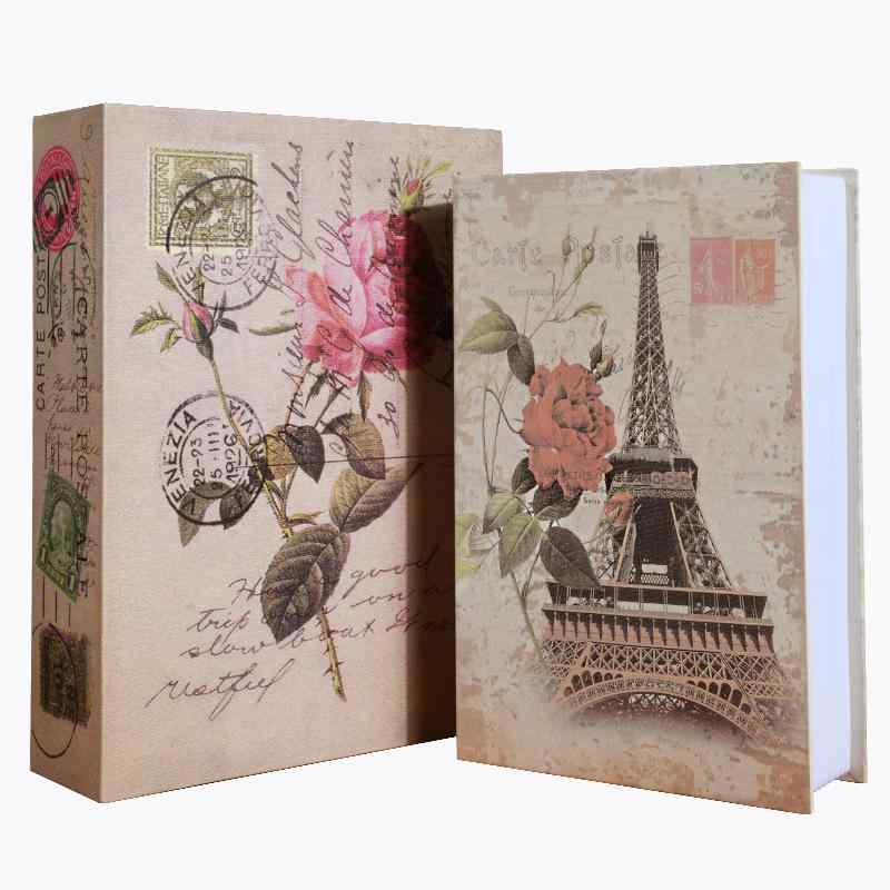 収納ボックス 金属製 隠し収納 防犯 貯金箱 現金収納 シミュレーション ブック型 パスワード付き ローズ柄 パリ エッフェル塔 小型 中型 大型