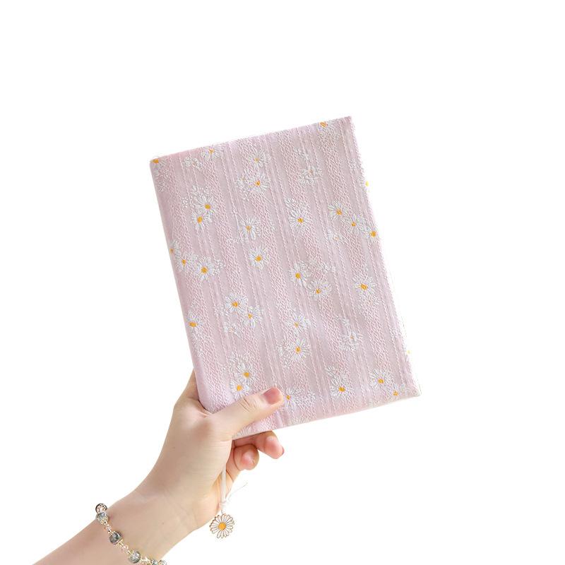 ブックカバー A5サイズ 手帳カバー 文芸風 デイジー柄 布製 ピンク ブルー