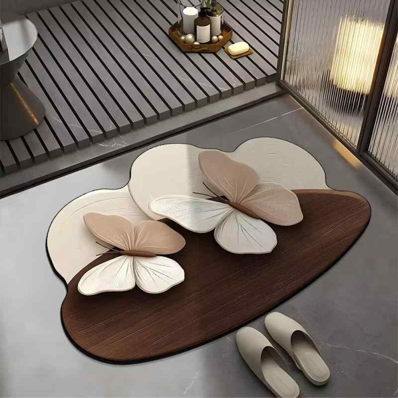 バスマット 珪藻土 北欧風 山茶花柄 速乾 浴室足ふきマット 防滑 玄関 寝室 リビング 脱衣所 おしゃれ ..