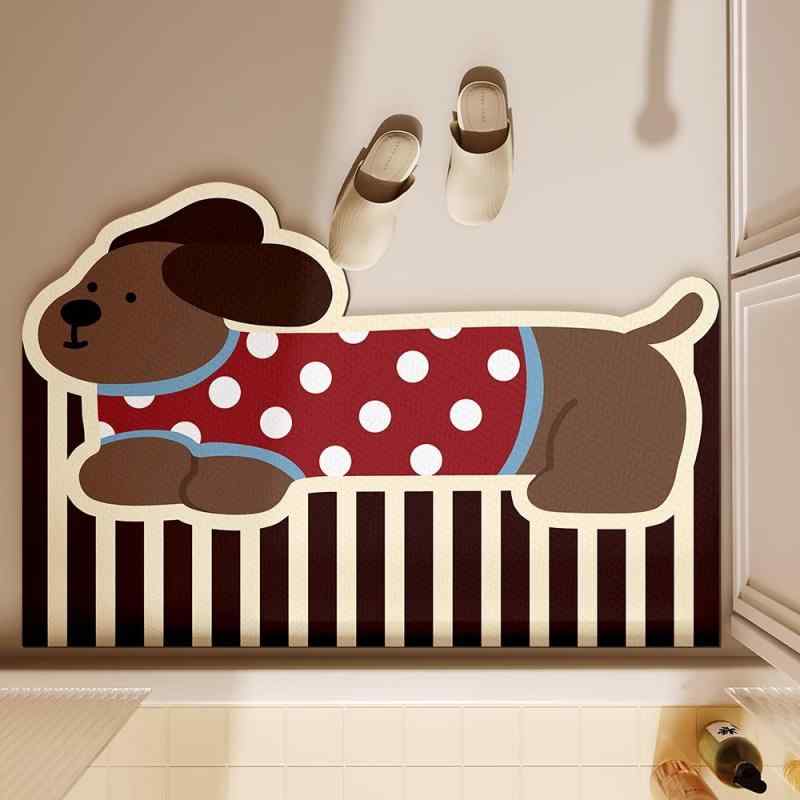 玄関マット 浴室足ふきマット 珪藻土マット かわいい犬柄 ドアマット 吸水 速乾 滑り止め 洗面所 脱衣所 キッチン 子供部屋 40*60cm レッド イエロー