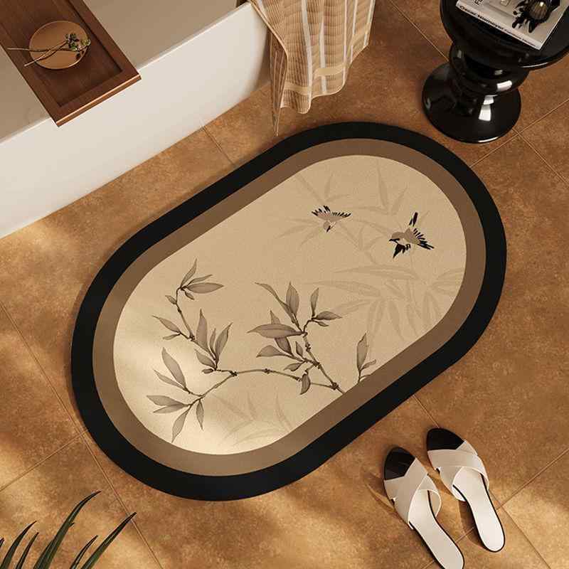 浴室足ふきマット 吸水速乾 珪藻土 バスマット 滑り止め付き 防汚加工 楕円形 植物 花柄