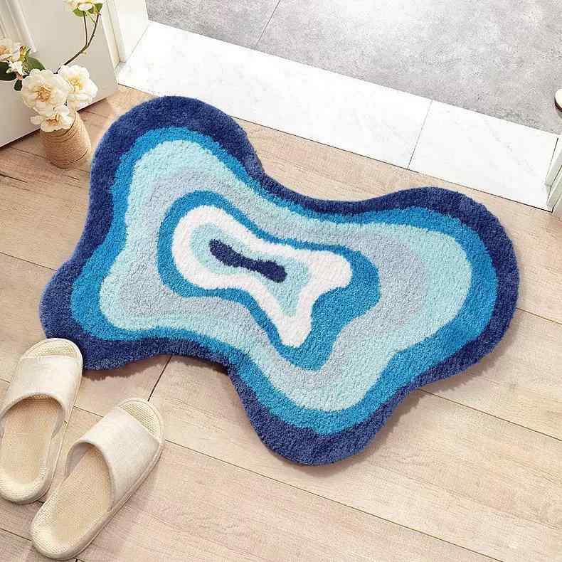 マット 浴室用マット 玄関マット ポリエステル ストライプ柄 滑り止め付き 吸水 速乾 異形 グリーン ブ..