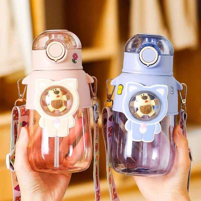 水筒 キッズ プラスチック ストロー付き 大容量 680ml 子供 学生 漏れ防止 携帯便利 かわいい おしゃれ