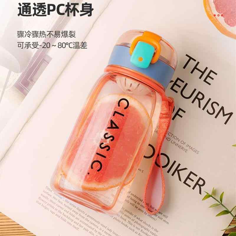 水筒 キッズ 男の子 小学生 ストロー付き 400ml 500ml 直飲み プラボトル 携帯便利 かわいい ストロベリー柄 オレンジ グリーン グレー ピンク