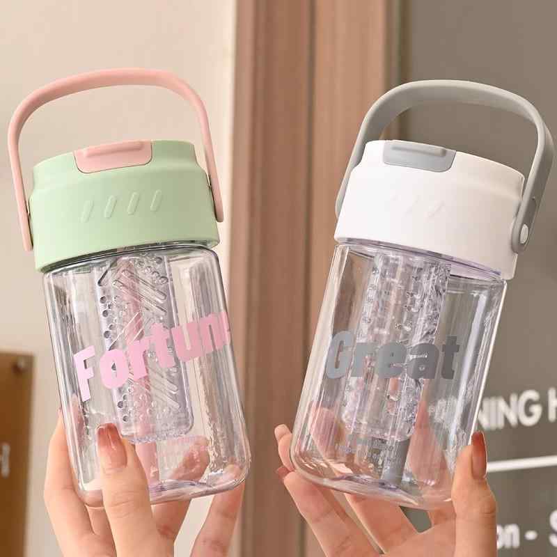 水筒 男女兼用 学生用 韓国風 おしゃれ かわいい ストロー カップ 茶こし付き 果物 ティー