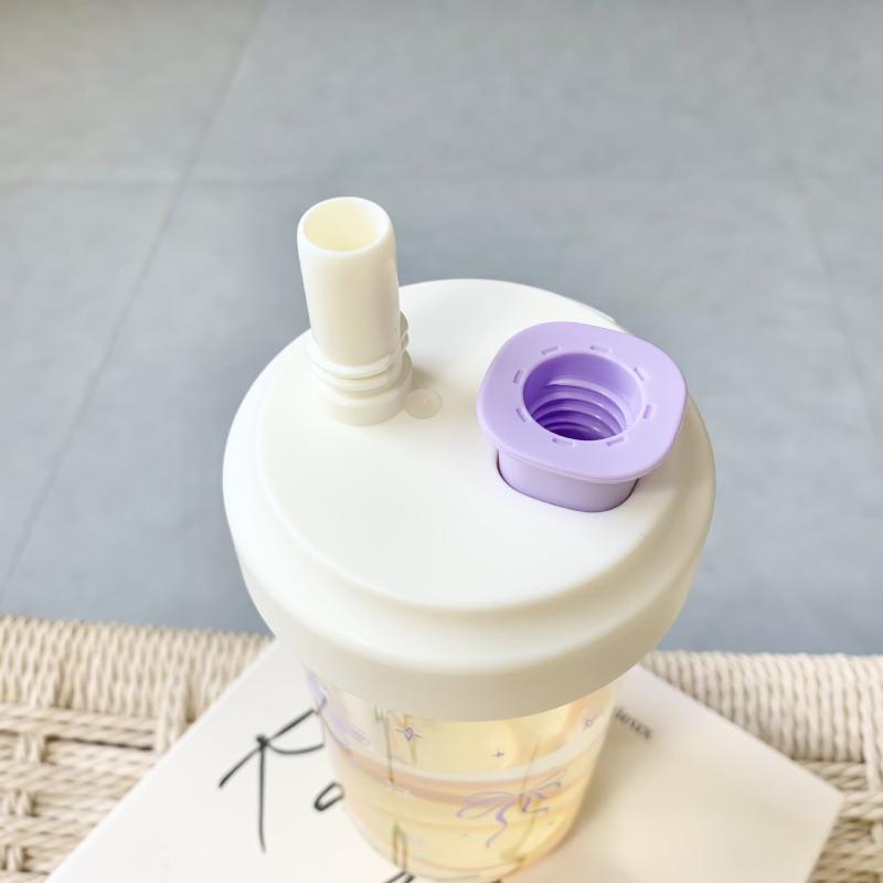 タンブラー レディース 850ml プラスチック ストローカップ 直飲み 2way 蓋付き 大容量 パープル バタ..