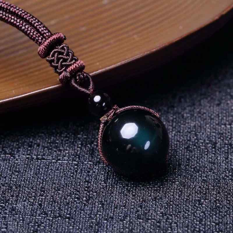 ネックレス メンズ レディース 天然黒曜石 ダブル彩眼 水晶 お守り 厄除け ペンダント 18mm 16mm 14mm ..