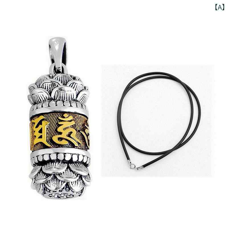 ネックレス レディース メンズ S990 シルバー お守り ペンダントトップ 六字真言 カップル ラッキーアイテム 幾何学模様 アクセサリー 民族風 レトロ 縁起物 ドロップ型 電気メッキ加工