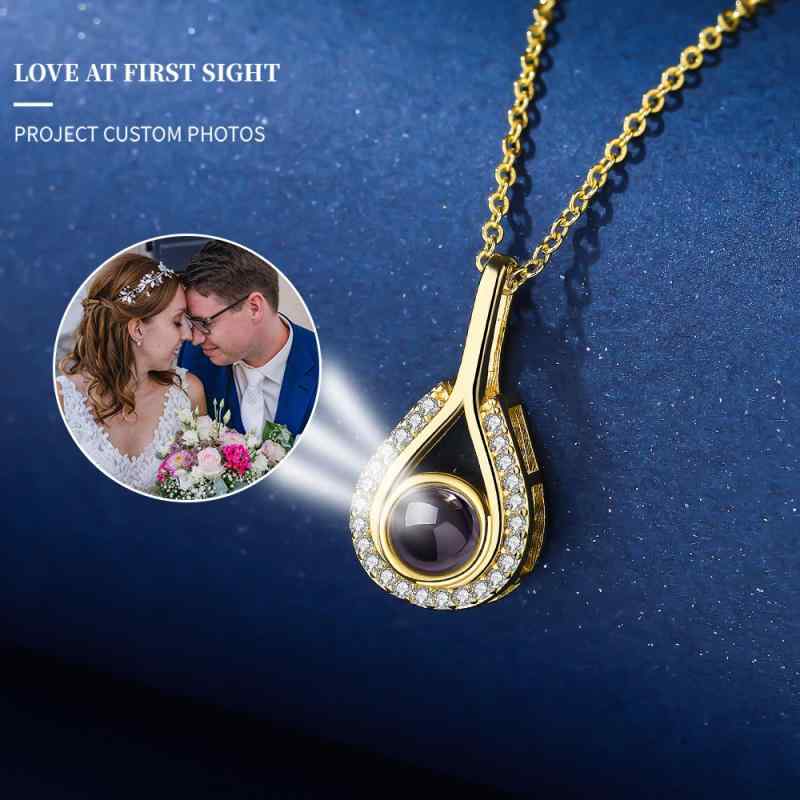 ネックレス レディース 水滴形 ペンダント 100言語 I Love You プロジェクション 写真 カスタム ロマンチック ギフト 十字 チェーン エレガント 白金色 黄金色 ローズ金色