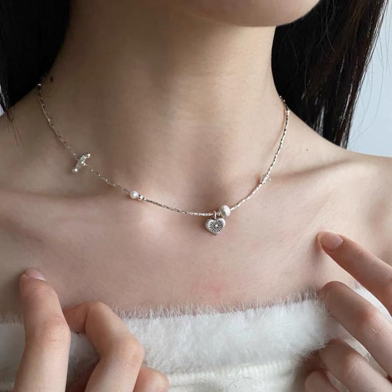 ネックレス レディース シルバー925 鎖骨 情熱 ハート ペンダント 幾何学 手作り かわいい おしゃれ 個..