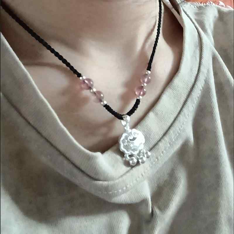 ネックレス レディース ストロベリークォーツ 白玉髄 長命鎖 ペンダント チョーカー ファッション 通勤 通学 お守り アクセサリー