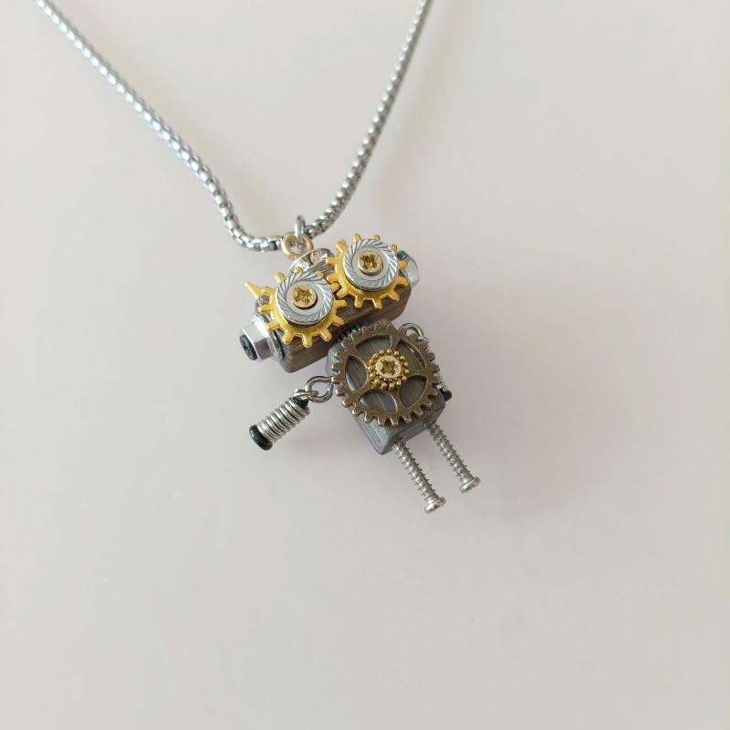 ネックレス かわいい木製ロボット人形 スチームパンクスタイル ペンダント キーホルダー ギフト 男女兼用 オリジナルデザイン
