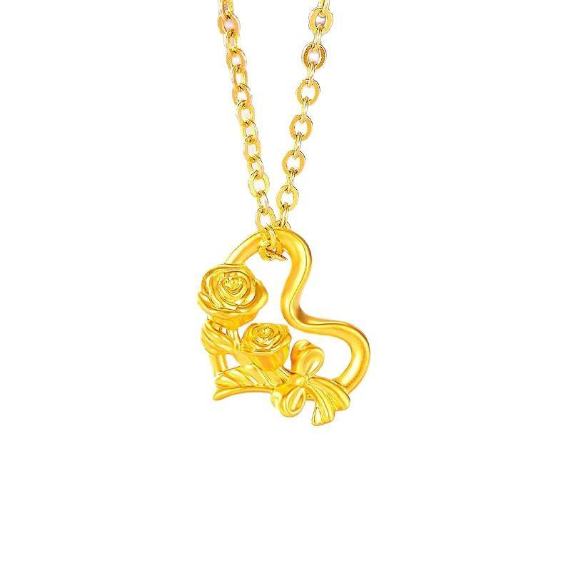 ネックレス レディース 水贝黄金 足金999 纯金 バラ ペンダント 锁骨チェーン ギフト 贈り物  ...