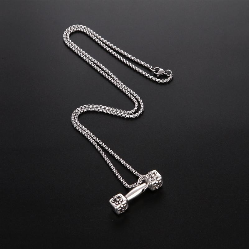 ネックレス メンズ レディース 男性用 女性用 チタン鋼 合金 ダンベル ペンダント 幾何学模様 レトロ 文芸復古 61cm-70cm