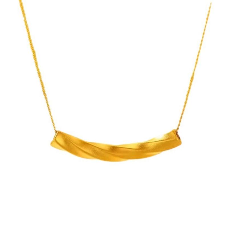 ネックレス レディース 純金 24K ペンダント 微笑み カーブ チューブ O字チェーン かわいい  ...