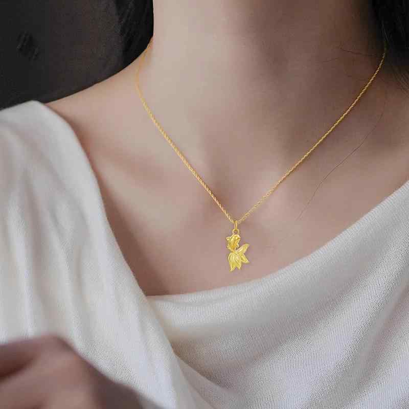 ネックレス レディース ゴールド 錦鯉 コイ ペンダントトップ Au999 K18 金メッキ 幾何学模様 アニマルモチーフ 誕生日 ギフト ラッキーアイテム