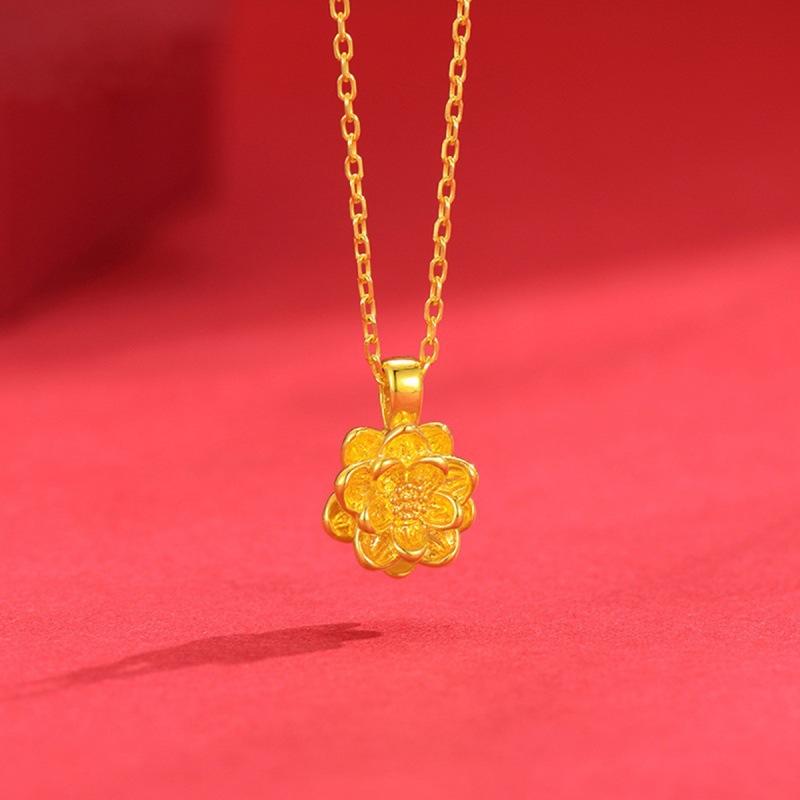 ネックレス レディース ゴールド 999 3D 硬貨 蓮 ペンダントトップ 蓮花 モチーフ お守り ラッキーアイテム