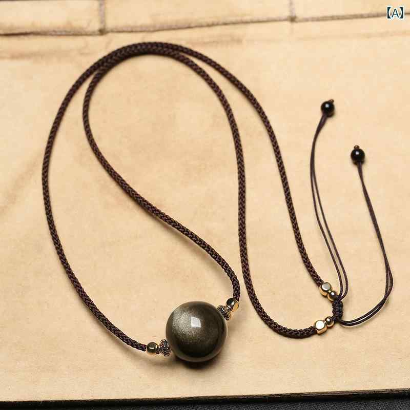 ネックレス レディース メンズ 天然石 黒曜石 金曜石 転運珠 ペンダント 本命年 ラッキーアイテム お守り アクセサリー 男女兼用 ギフト