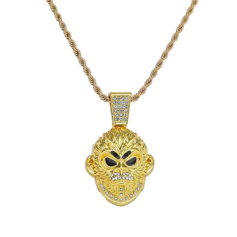 ネックレス 男女兼用 ゲーム キャラクター 猿 顔 ペンダント 麻花チェーン ゴールド シルバー アレルギ..